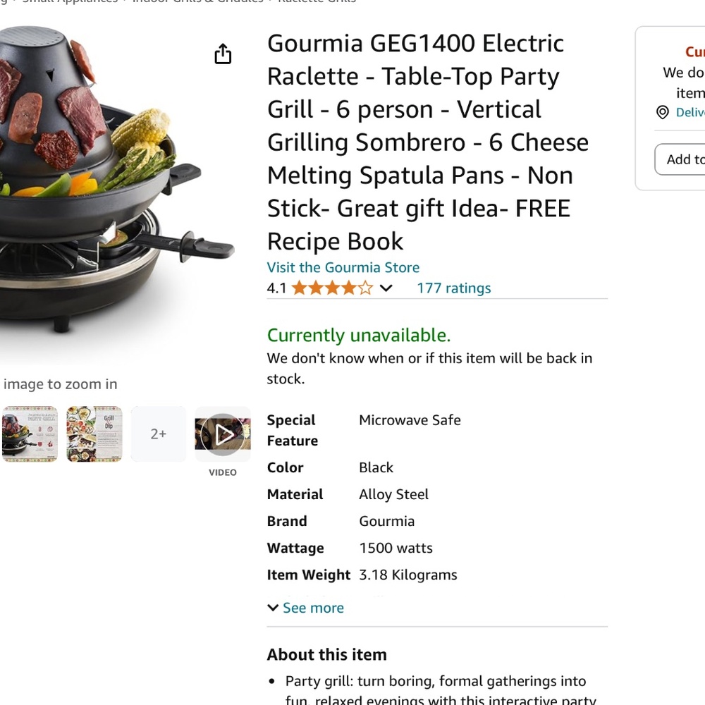 New w/o box Gourmia Raclette